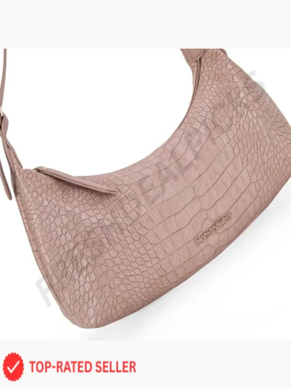 Crocodile Embossed Crescent Shoulder Bag Vegan Leather Trendy Hobo Purse